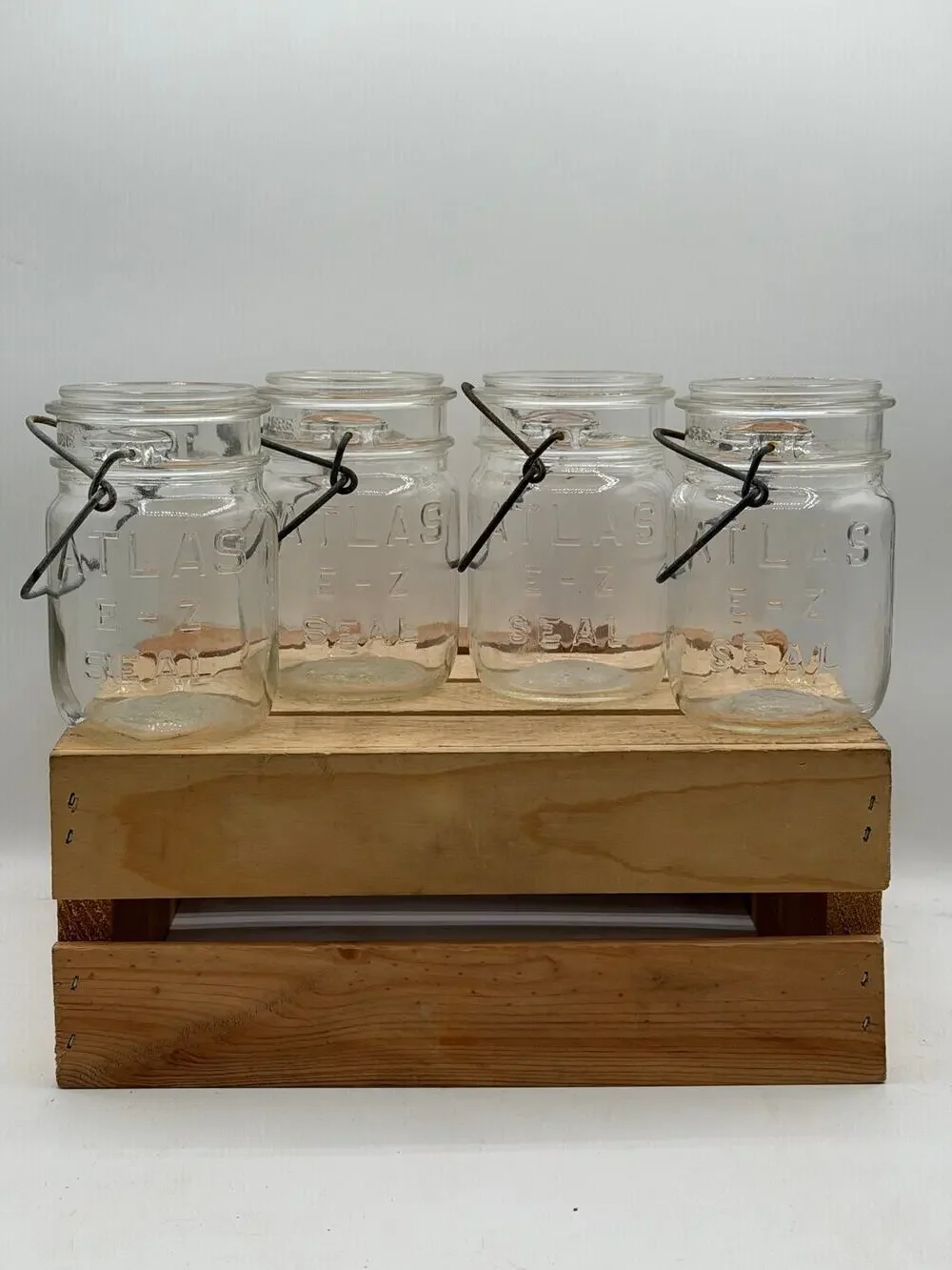 Vintage Atlas E-Z Seal Pint Mason Jars with Wire Bails (Set of 4, No Lids)- 5.5”